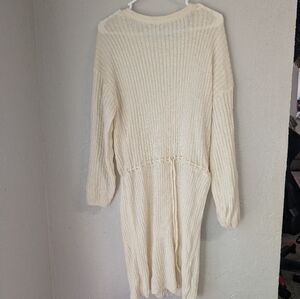 Cream Knit Sweater Dress M Front Tie Adjustable Basic Minimalist Light Twee Boho